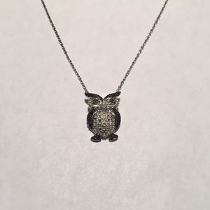 Silver and Black Owl Pendant Necklace